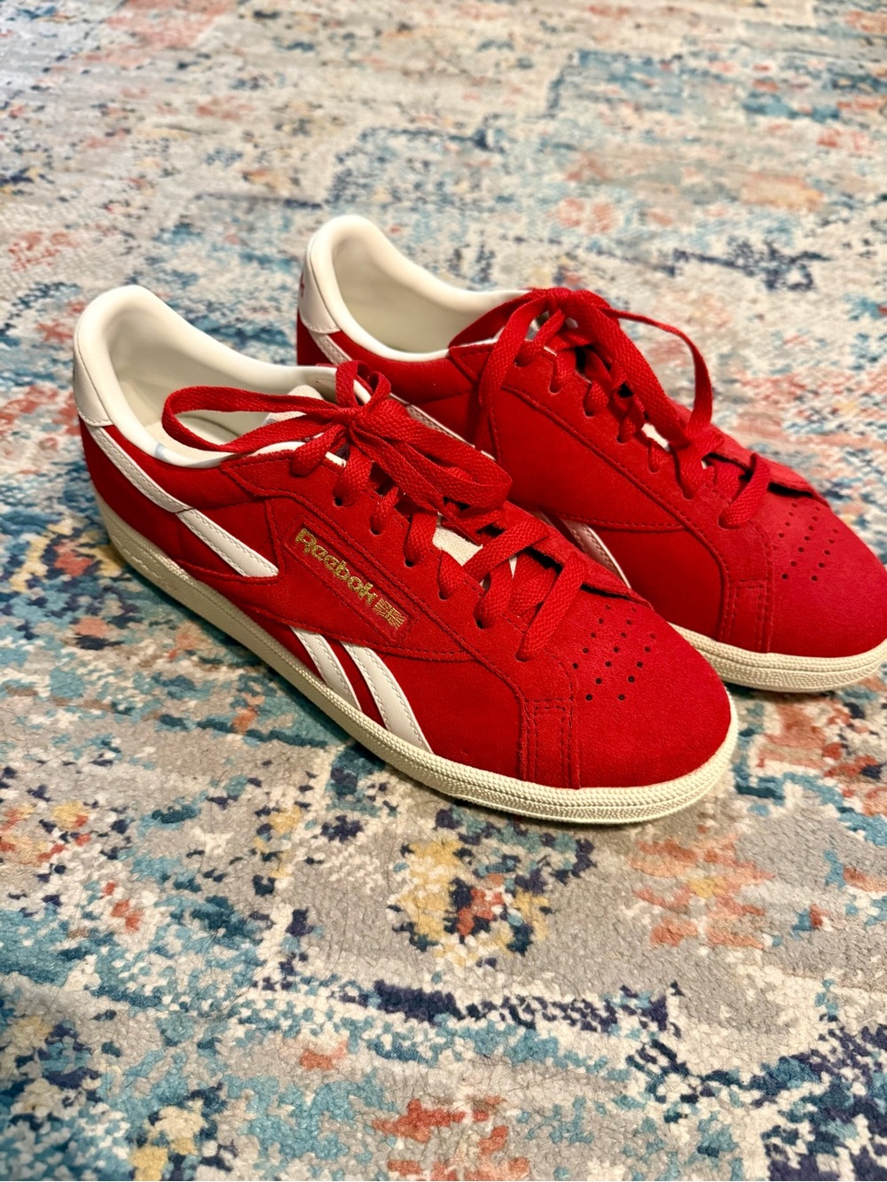 Reebok Red & White Suede Low-Top Sneakers